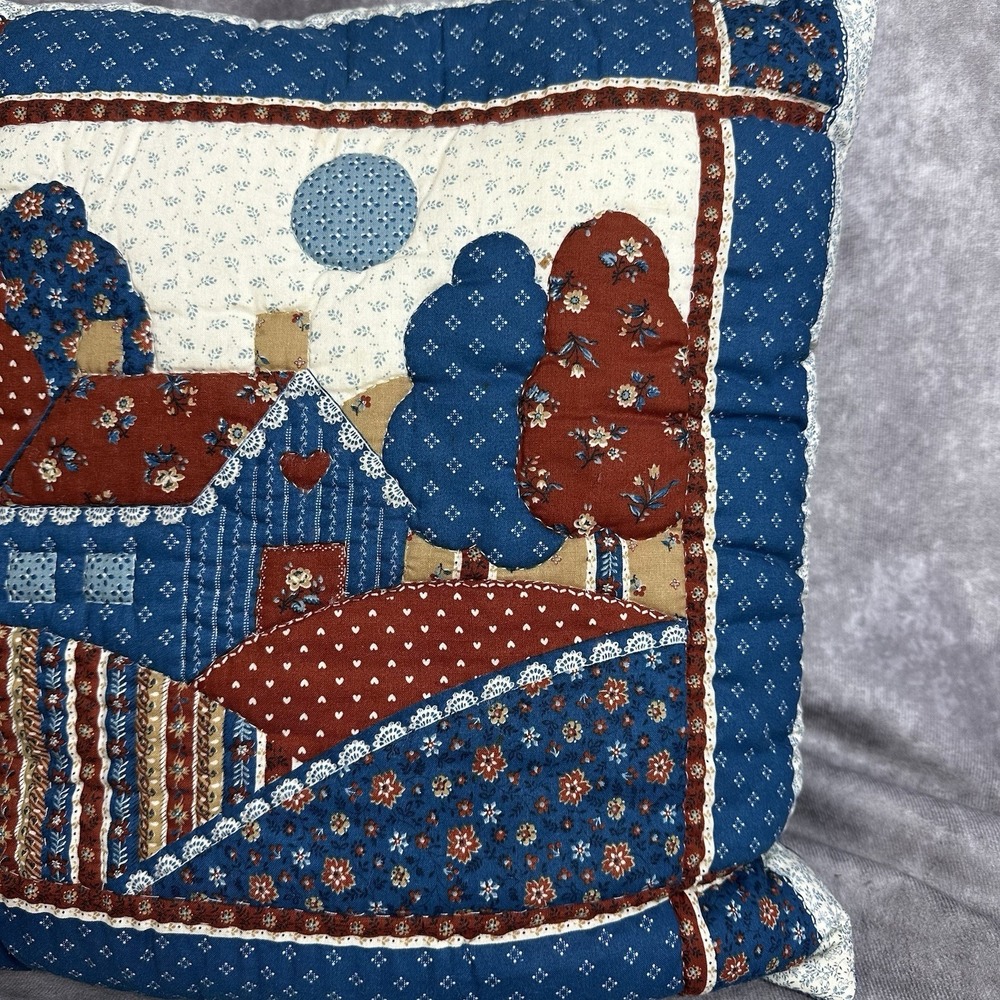 15x15 Cottagecore Quilted Throw Pillow‎ Country Floral Scene Grannycore - Picture 3 of 8